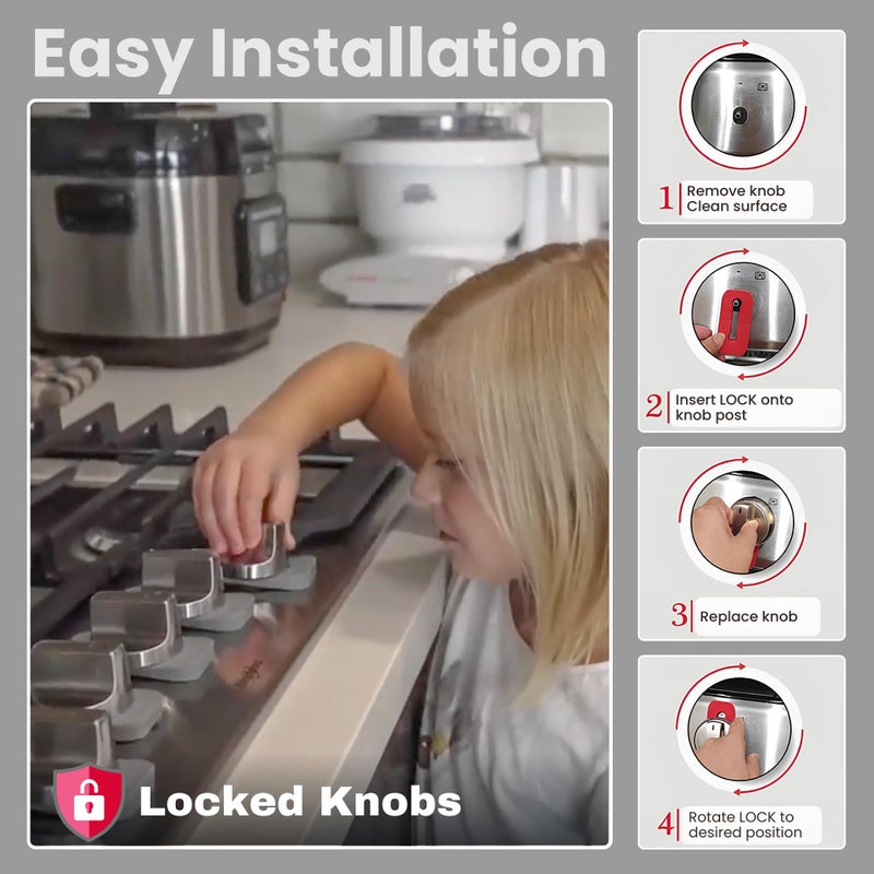 Vadiff 2025-26 Mom's Choice Winner- Gas Stove Knob Locks - Gray Silicone Stove Knob Safety Covers for Toddlers, Pets - Child Proof Universal Size Knobs - Baby Proofing Protectors for Electric Stoves- 5Pcs - Image 2